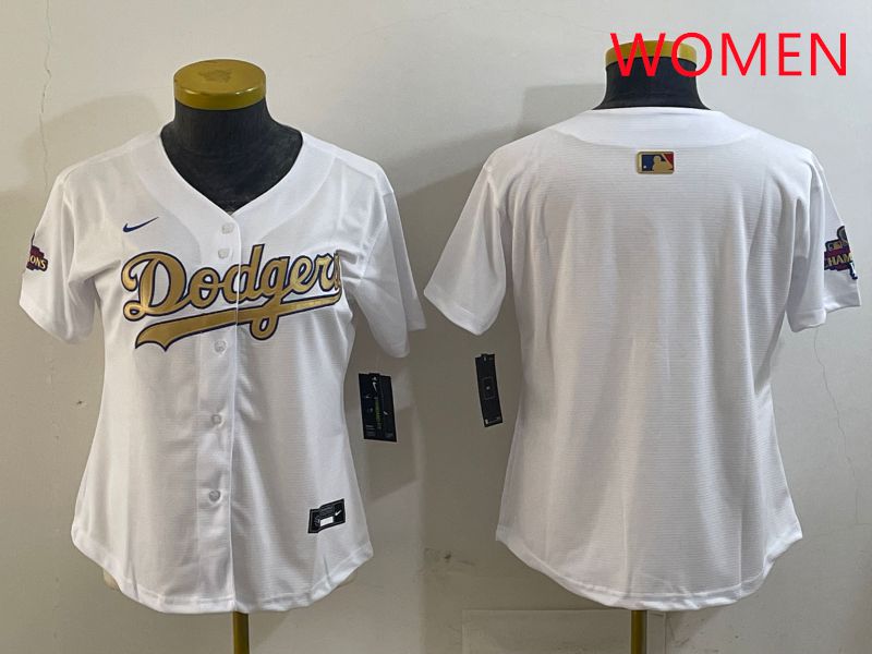 Women Los Angeles Dodgers Blank White Champion gold character 2025 Nike MLB Jersey style 1